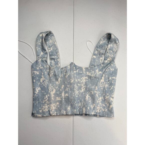 Superdown Women's Bustier Top Sweetheart Neckline Tie-Dye Blue/White Size Small - Picture 1 of 9